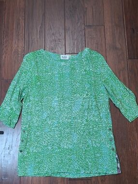 Go Fish Clothing Co. Green Patterned Handmade in Indonesia Tunic Top size XL